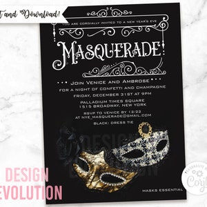 TRY DEMO FIRST - Any Event Mask Masquerade Ball Masquerade Party Mardi Gras New Year&#39;s Eve Party Fabulous Elegant Mask Invitation