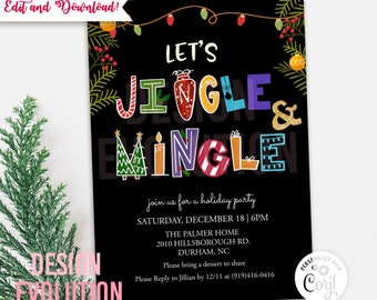 TRY DEMO FIRST - Jingle and Mingle Holiday Winter Christmas Party Glitter String Lights Invitation