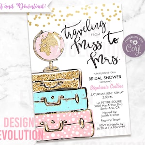 TRY DEMO FIRST - Traveling from Miss to Missus Mrs Bridal Shower Invitation