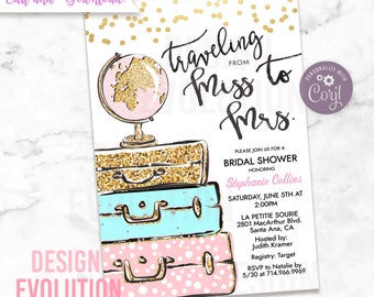 TRY DEMO FIRST - Traveling from Miss to Missus Mrs Bridal Shower Invitation
