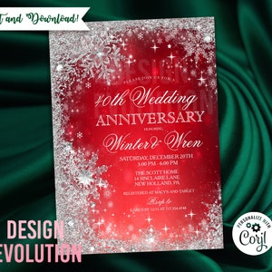 TRY DEMO FIRST - Holiday Christmas Winter Wonderland Silver Snowflake Glitter Wedding Anniversary Birthday Baby Shower Bridal Invitation