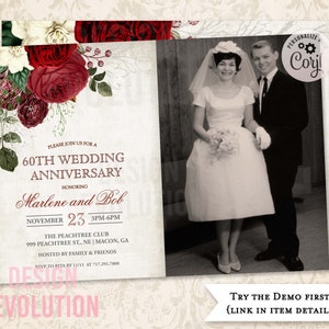 TRY DEMO FIRST - Any Year Wedding Anniversary Milestone Retro Vintage Wedding Photo Frame Happily Ever After Vow Renewal Invitation