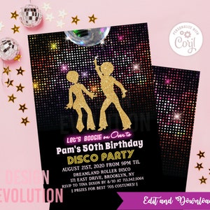 TRY DEMO FIRST - Disco Retro Adult 1970s 70s Afro Studio 54 Birthday Disco Ball Glitter Invitation