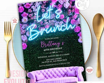 Neon Floral Brunch Invitation: Mimosa Party, Birthday (Digital)