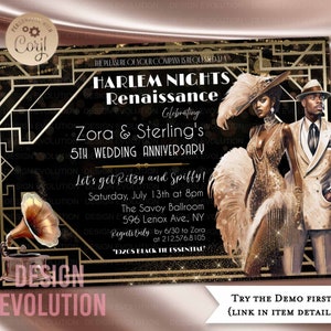 TRY DEMO FIRST - Any Event African American Harlem Nights Jazz Age Renaissance Great Gatsby 1920s 1930s Roaring 20's Speakeasy Invitation