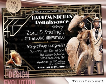 Harlem Nights 1920s Invitation: Jazz Age, African American (Digital Download)