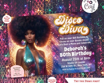 Disco Diva Birthday Invitation: 1970s Theme (Digital Download)