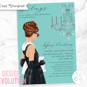TRY DEMO FIRST - Breakfast at Little Black Dress Theme Bride and Co Bridal Shower Elegant  Bridal Medium skin tone Invitation