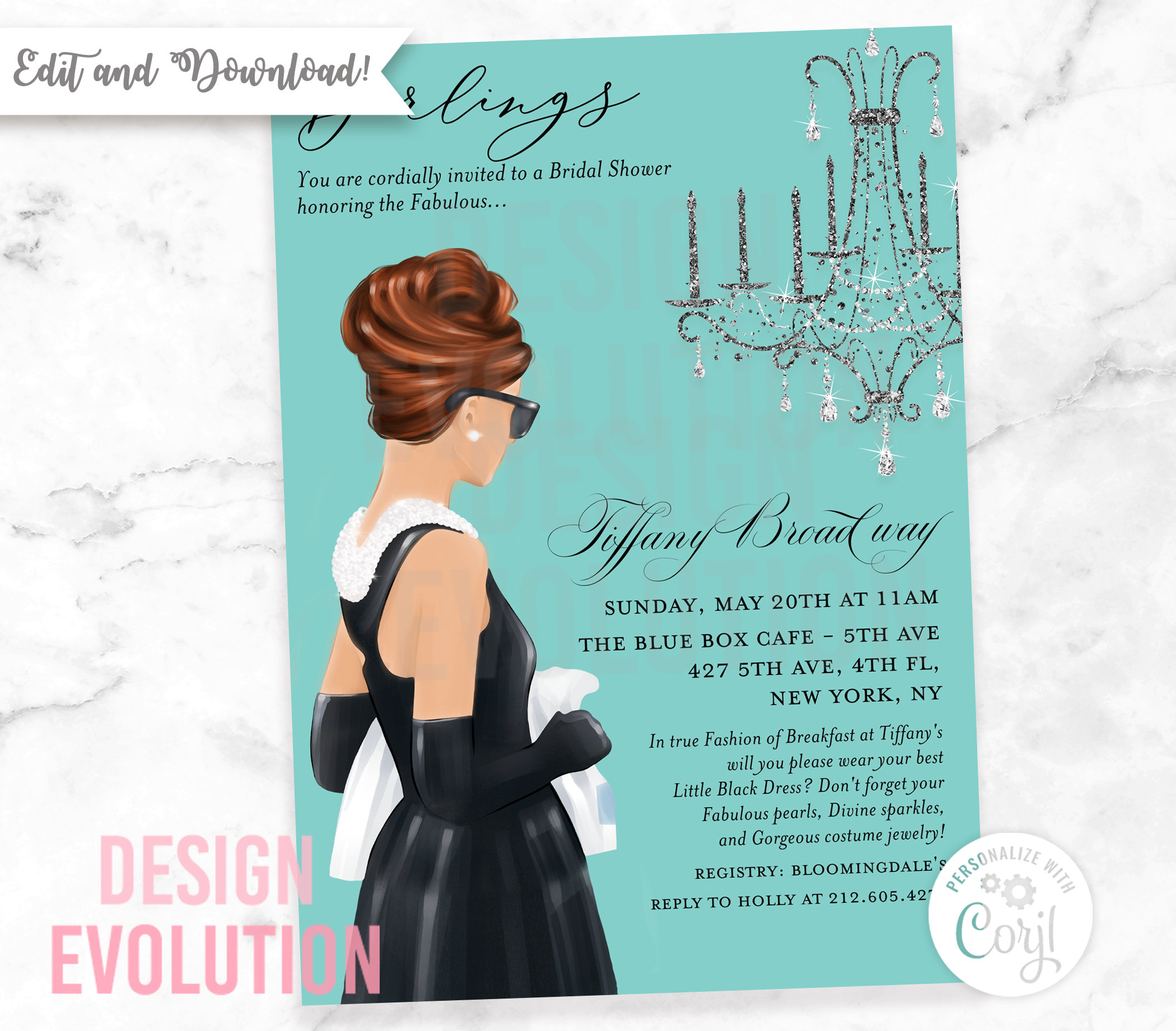 TRY DEMO FIRST - Breakfast at Little Black Dress Theme Bride and Co Bridal  Shower Elegant Bridal Medium Skin Tone Invitation - Etsy Ireland