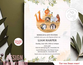 Noah's Ark Baptism Invitation: Religious Christening (Digital Download)
