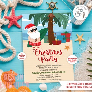 TRY DEMO FIRST - Tropical Santa Christmas Party Holiday Party Tropical Christmas in July Summer Beach Invitation