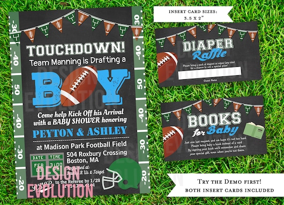 Football Baby Shower Invitation: Chalkboard Diaper Raffle, Books for Baby (Digital Download)