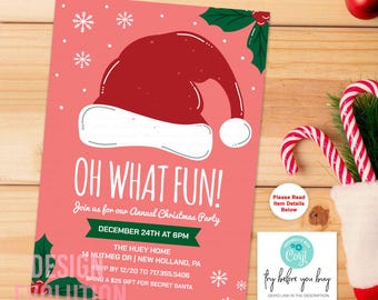 Santa Hat Christmas Party Invitation: Oh What Fun! (Digital Download)