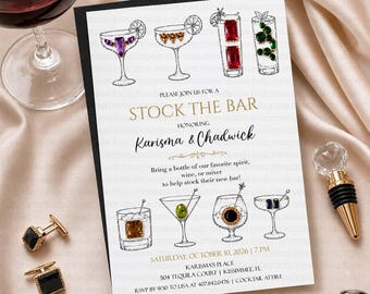 Stock the Bar Invitation Template | Couples Shower Invitation | Luxury Cocktail Party Invite | Housewarming (Digital Download)