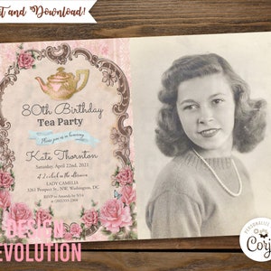 TRY DEMO FIRST - Milestone Birthday Vintage Retro Adult Birthday Invitation Surprise Birthday Party Photo Invitation