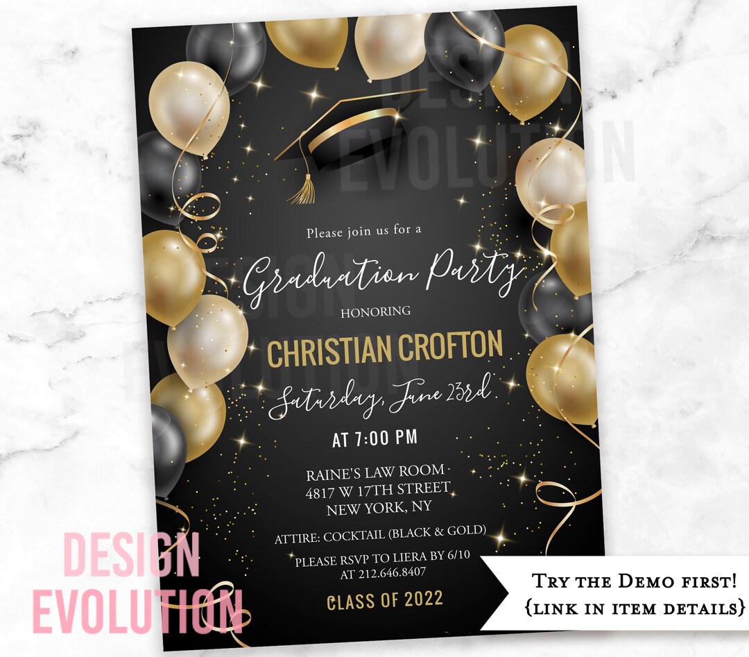 Black and Gold Graduation Party Invitation (digital Download) - Etsy