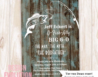 Rustic Fishing Birthday Invitation: Fisherman Milestone (Digital Download)