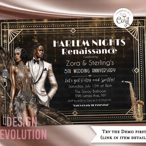 TRY DEMO FIRST - Any Event African American Harlem Nights Jazz Age Renaissance Great Gatsby 1920s 1930s Roaring 20&#39;s Speakeasy Invitation