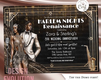 Harlem Nights Invitation: 1920s Jazz Age, African American Event (Digital Download)