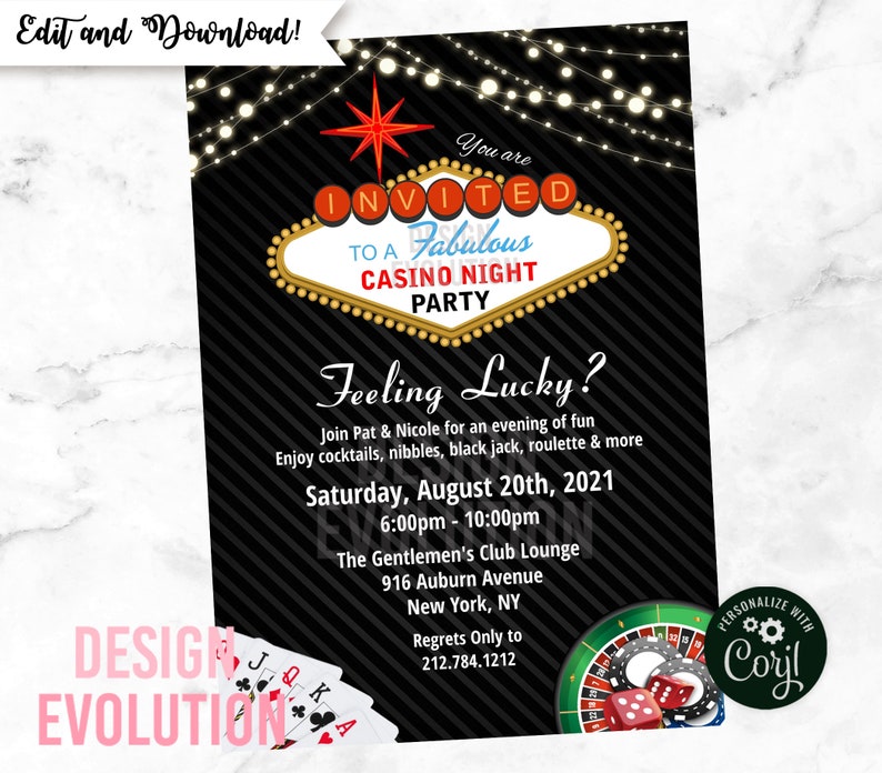 TRY DEMO FIRST Las Vegas Casino Royale Poker Night Party Invitation