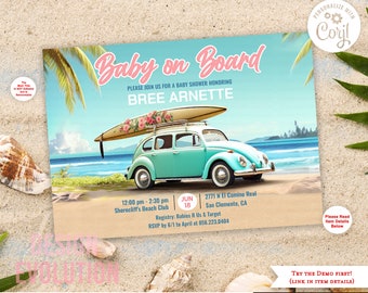 Surfboard Baby Shower Invitation: Beach Theme (Digital Download)