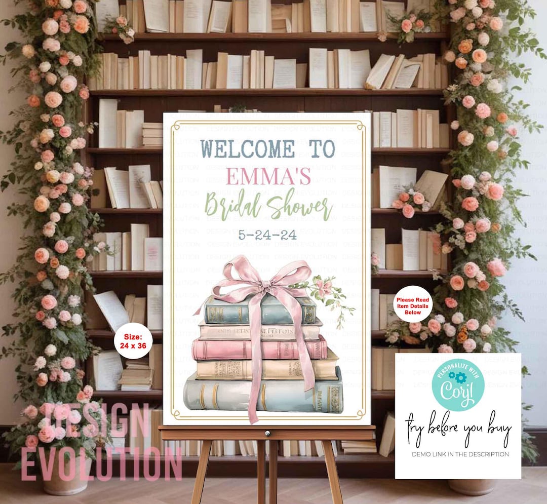 Booked Theme Bridal Shower Welcome Sign: Library Books Poster (digital ...