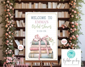 Book Theme Bridal Shower Welcome Sign: Library Books Poster (Digital Download)