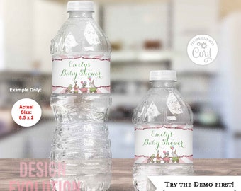 TRY DEMO FIRST - Size 8.5 x 2" Pink Circus Birthday Baby Shower Water Bottle Labels Bottle Wraps Water Labels Editable Labels