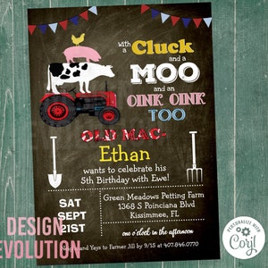 TRY DEMO FIRST - Farm Animals Barn Farm Birthday Tractor Chalk Chalkboard Invitation