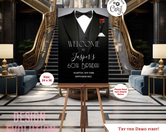 Tuxedo Birthday Welcome Sign: Elegant Black Tie Affair (24 x 36) (Digital Download)