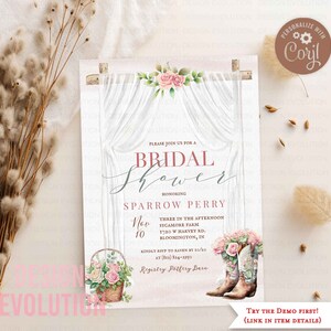 TRY DEMO FIRST - Any Event Western Rustic Country Wild Wild West Western Floral Roses Bridal Shower Watercolor Birthday Invitation