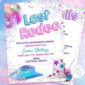 TRY THE DEMO - Disco Cowgirl Space Cowgirl Bachelorette Weekend Nashville Disco Weekend Itinerary Last Rodeo Last Disco  Cowgirl Invitation