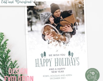TRY DEMO FIRST - Holiday Christmas Winter Family Seasons Greetings Happy Holidays Greeting Card