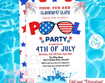 4th of July Pool Party Invitation (Digital Download)
