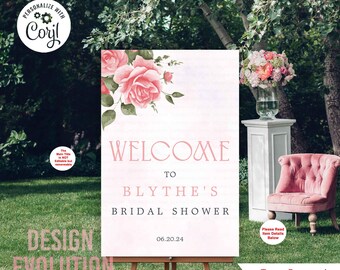 Blush Pink Floral Bridal Shower Welcome Sign (Digital Download)
