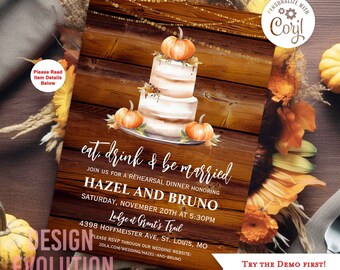 Autumn Rehearsal Dinner Invitation: Pumpkins & String Lights (Digital Download)