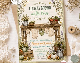 Locally Grown Baby Shower Invitation | Rustic Farm Couples Shower Template (Digital Download)