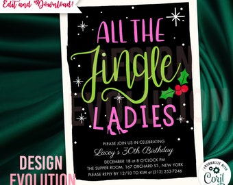 TRY DEMO FIRST - Holiday Winter Christmas Girls Night Out Birthday Party Bachelorette Party Hens Night Jingle and Mingle Invitation