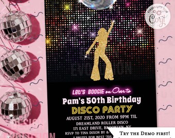 Retro Disco Party Invitation: 1970s Birthday, Studio 54 (Digital Download)