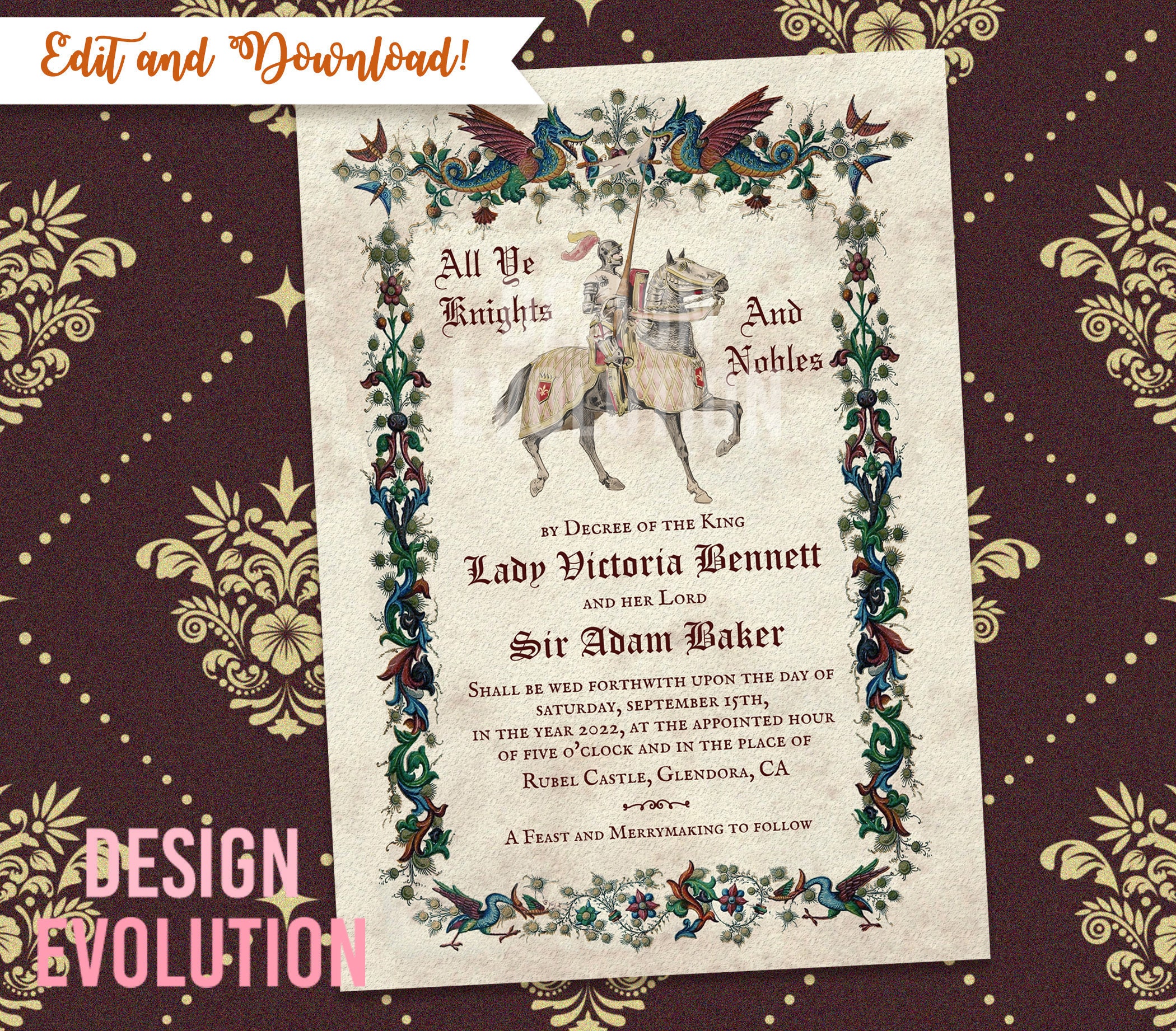 Midevil Invitation Etsy