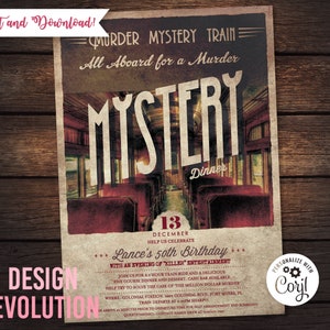 TRY DEMO FIRST - Murder Mystery Invitation Murder Mystery Party Murder Mystery Dinner Party Murder on the Train Spy Whodunnit Clue Party