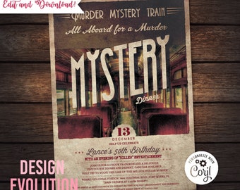 Murder Mystery Train Invitation – Editable Whodunnit Party (Digital)