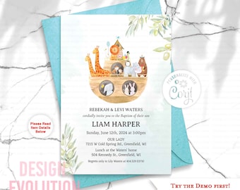 Noah's Ark Baptism Invitation: Religious Christening (Digital Download)