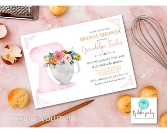 TRY DEMO FIRST - Stock the Kitchen Bridal Shower Kitchen Tea Floral Mixer Mixing Stand Invitation