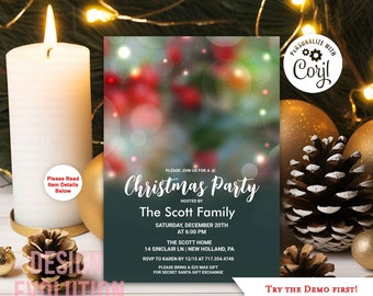 TRY DEMO FIRST - Christmas Holiday Winter Colorful Festive Lights Invitation