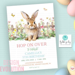 Bunny 1st Birthday Invitation: Floral Garden Rabbit (Digital Download)