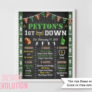 TRY DEMO FIRST - Sizes 16 x 20 and Size 11 x 14 Football Milestone Poster Sign Football 1st Birthday Poster American Football Sports Party