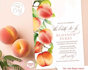 Peach Watercolor Bridal Shower Invitation (Digital Download)
