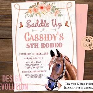 TRY DEMO FIRST - Horse Pony Ride On Over Saddle Up Giddy Up Rustic Equestrian Cowgirl Birthday Invitation
