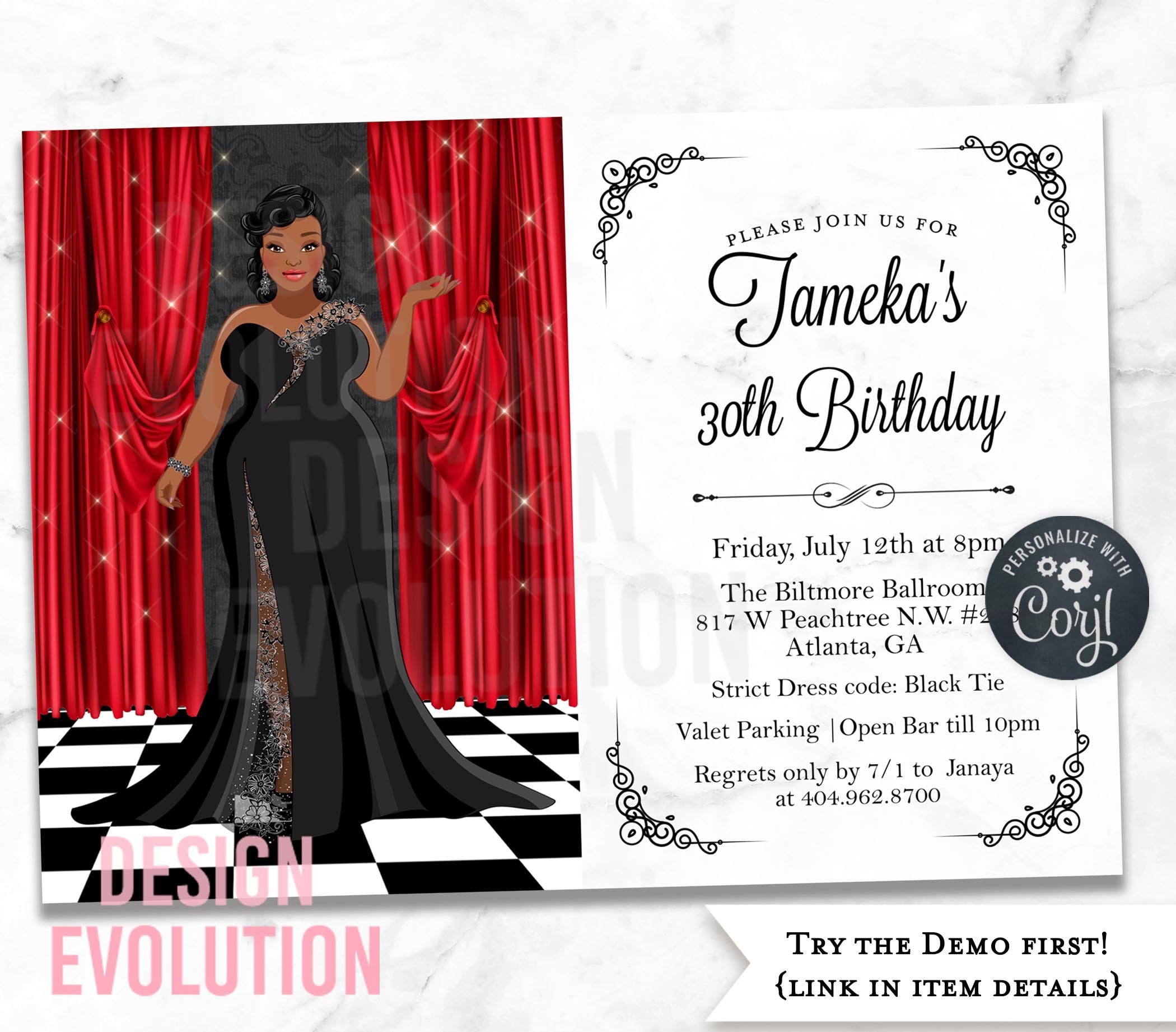 strapless open back dress Editable All Black Affair Invitation, All Black Party Invitation, Birt –  funeral program templates main image 0